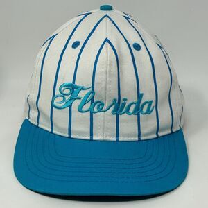 Vintage 90s Florida Hat Baseball Cap Travel Tourist Pinstripe Snapback White